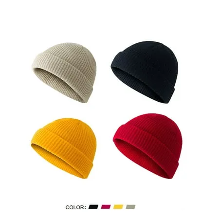 Tancuzo 4pcs Swag Wool Fisherman Beanies for Men Knit Short Watch Cap Winter Warm Hats