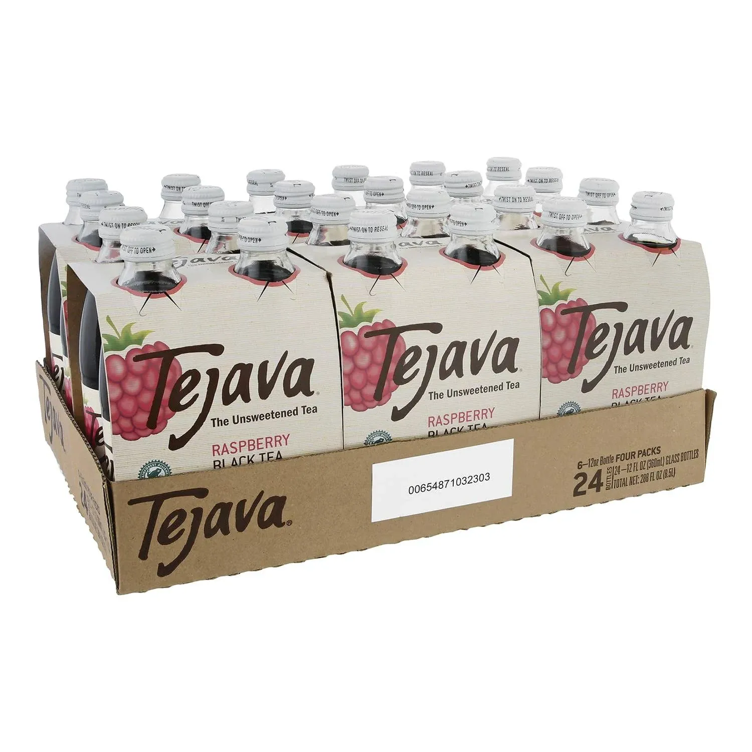 Tejava Raspberry Black Iced Tea, 24 Pack, 12oz Glass Bottles, Unsweetened, Non-GMO, Kosher, No Sugar or Sweeteners