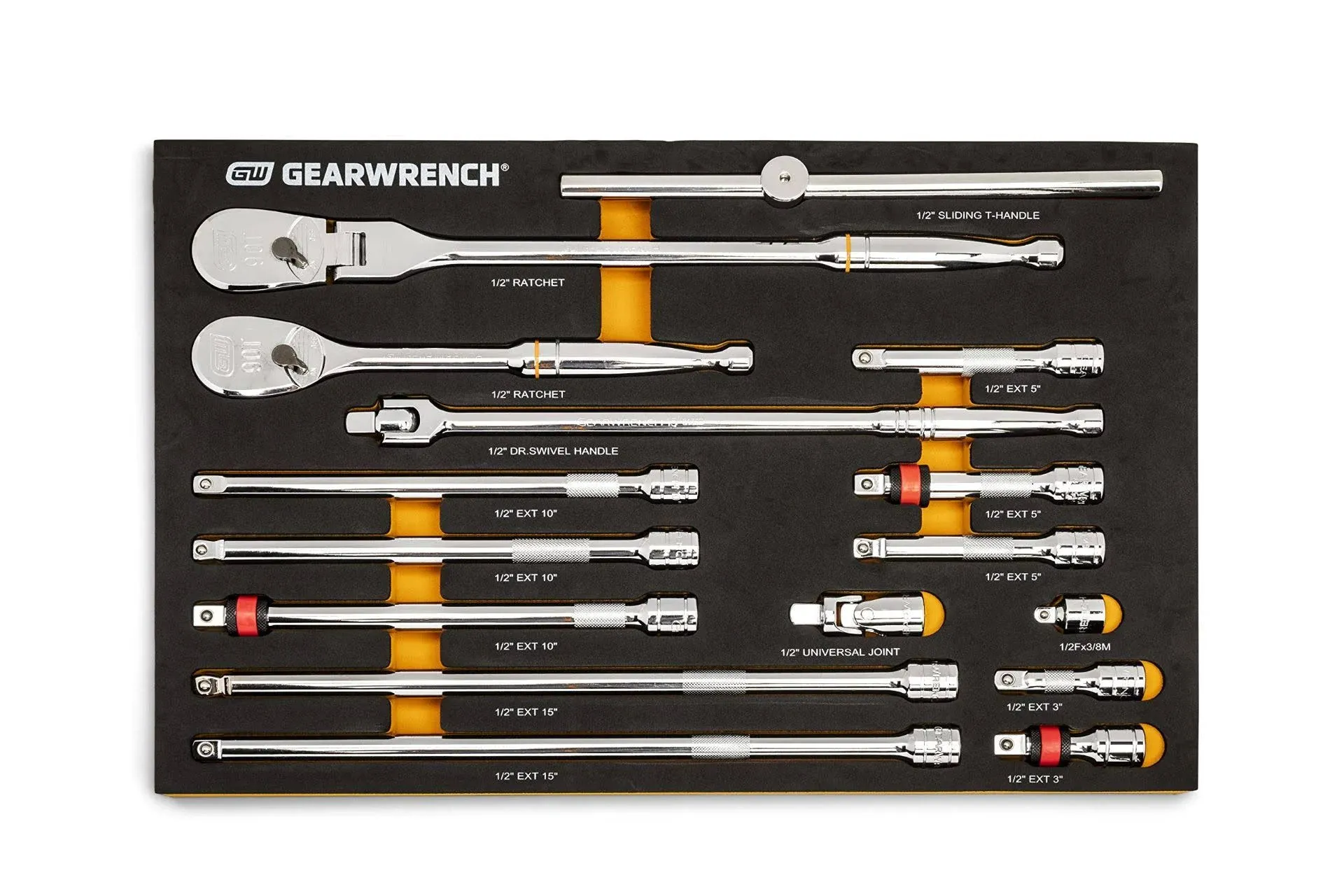 GearWrench - 86522 - 18 Pc. 1/2in 90-Tooth Ratchet & Drive Tool Set with EVA Foam Tray