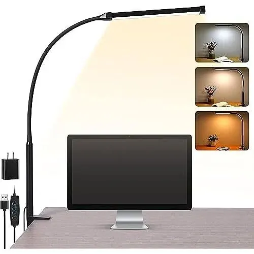 Voncerus LED Desk Lamp with Clamp, Eye-Caring Clip on Lights for Home Office, 3 ...