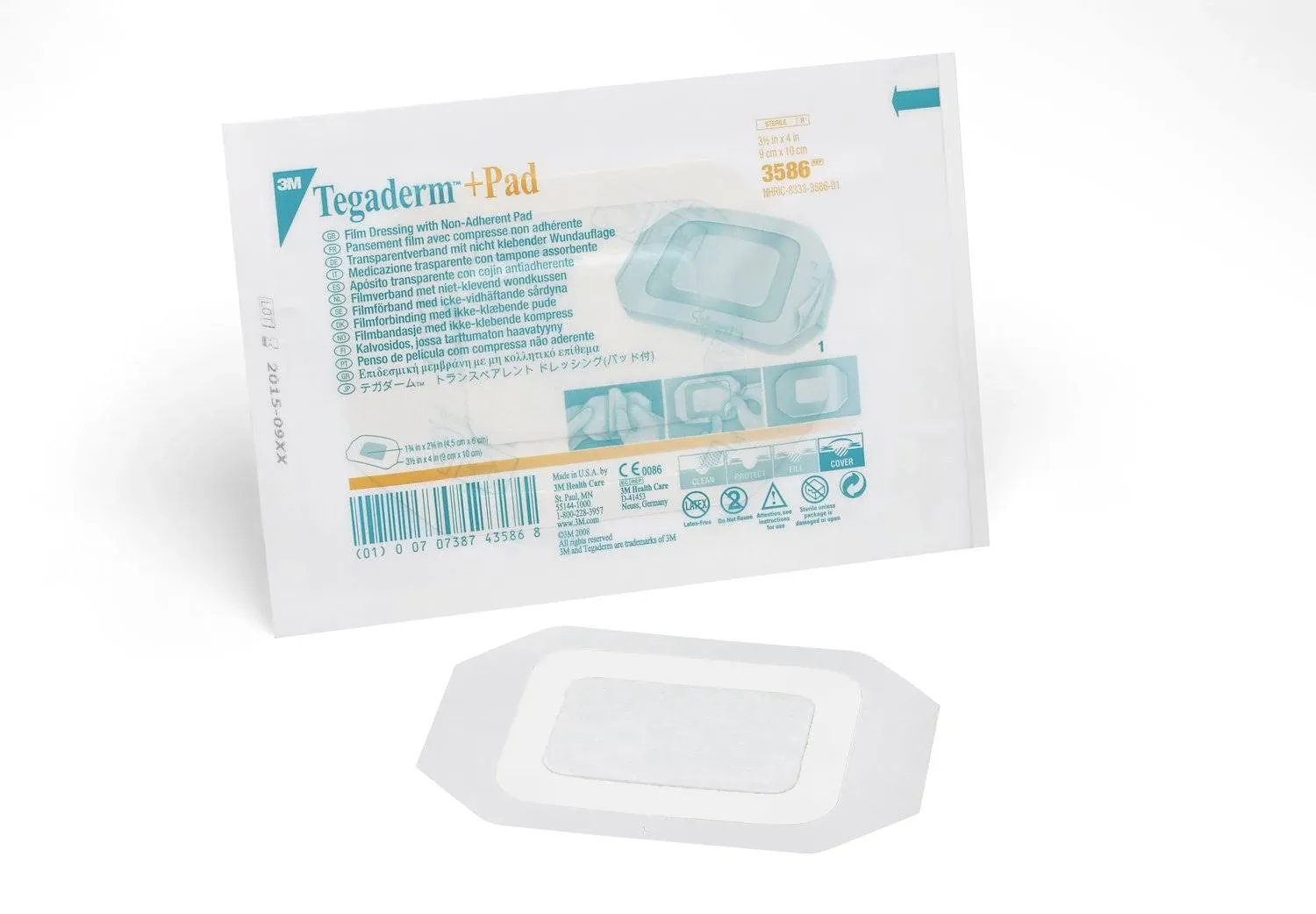 3M Tegaderm +Pad Film Dressing with Non-Adherent Pad 3586, 25 Pieces