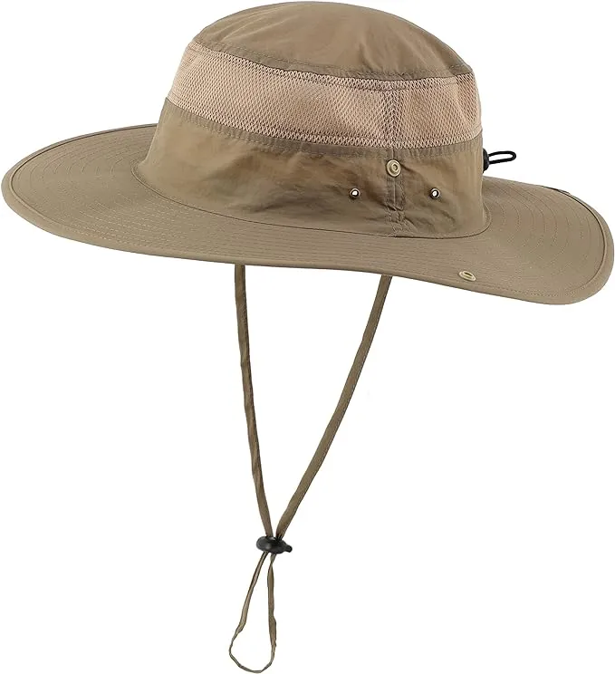 Connectyle Outdoor Safari Sun Hat for Men Wide Brim Mesh Cowboy Boonie Hat UV Sun Protection Hat Fishing Hiking Hat