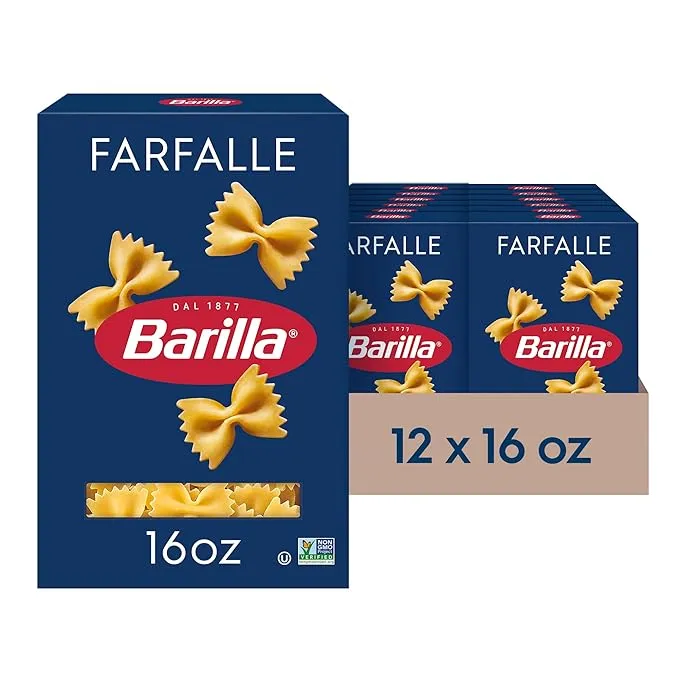 Barilla Farfalle Pasta, 16 oz. Box (Pack of 12) - Non-GMO Pasta Made with Durum Wheat Semolina - Kosher Certified Pasta