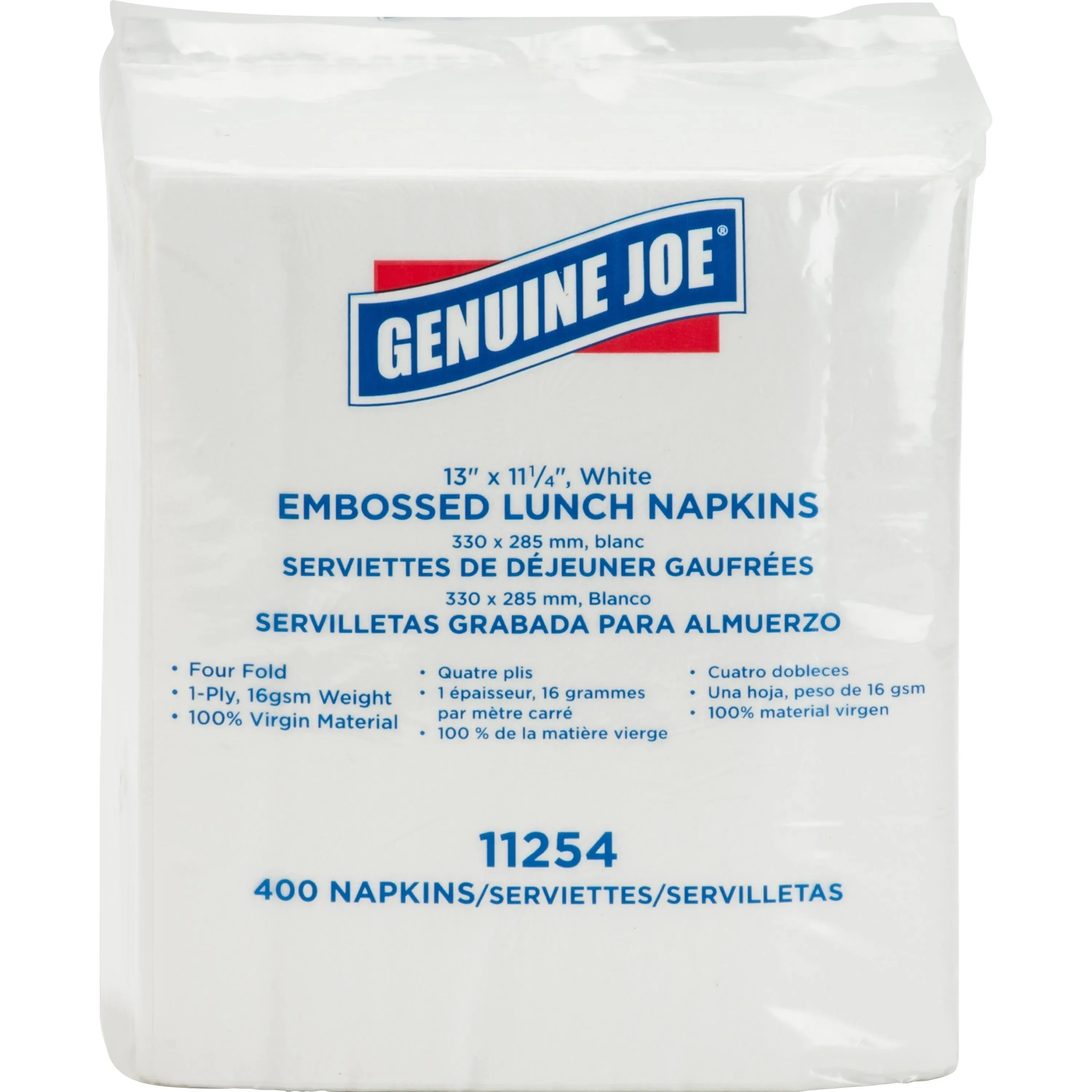 Genuine Joe Lunch Napkins - 1 Ply - Quarter-fold - 13" x 11.25" - White - 400 Per Pack - 6 / Carton