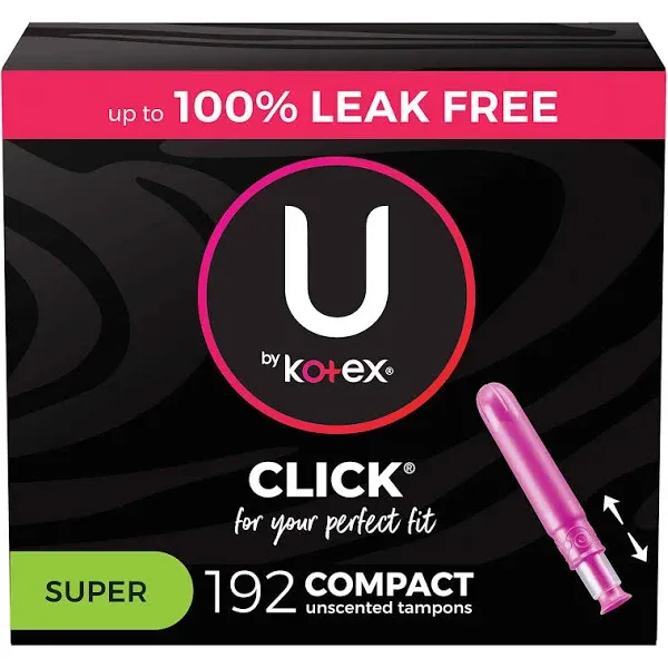 U by Kotex Click Super Compact Tampon, Unscented, 32/Pack (51584)