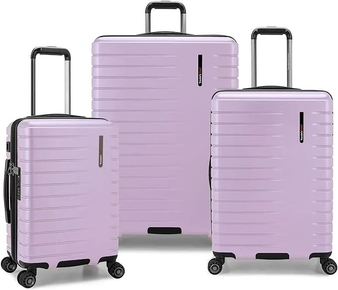 Traveler's Choice Archer Polycarbonate Hardside Spinner Luggage Set, Tie Down Straps,Purple, 3-Piece