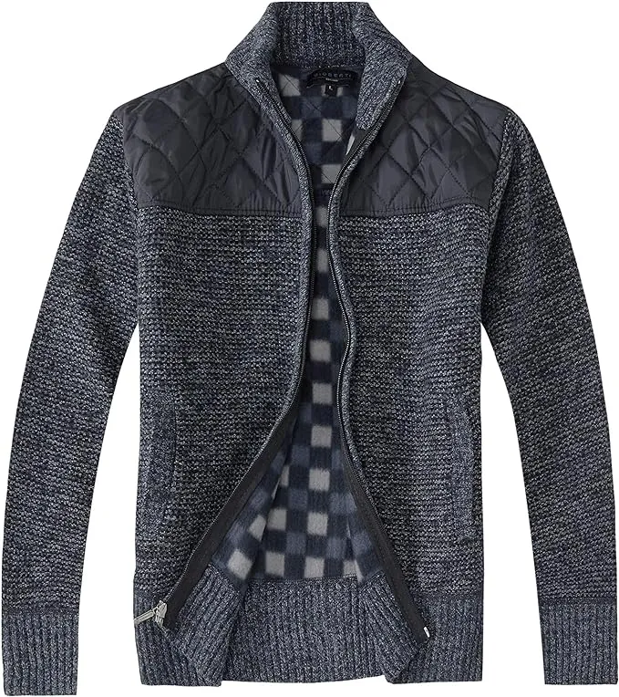 Gioberti Men's Knitted Regular Fit Full Zip Cardigan Sweater with Soft Brushed Flannel Lining