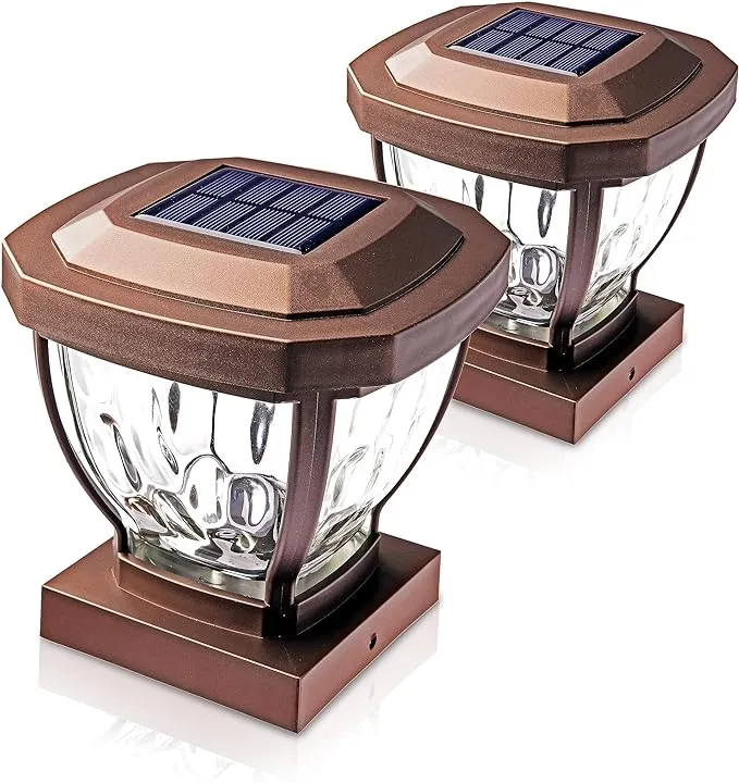 Security Solar Post Cap Lights - Decorative Glass LED Outdoor 4x4 3.5 x 3.5 i...