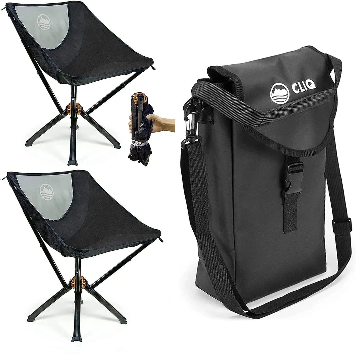 CLIQ Portable Chair - Lightweight Folding Chair for Camping - Supports 300 Lbs - Perfect for Outdoor Adventures - Black Bundle