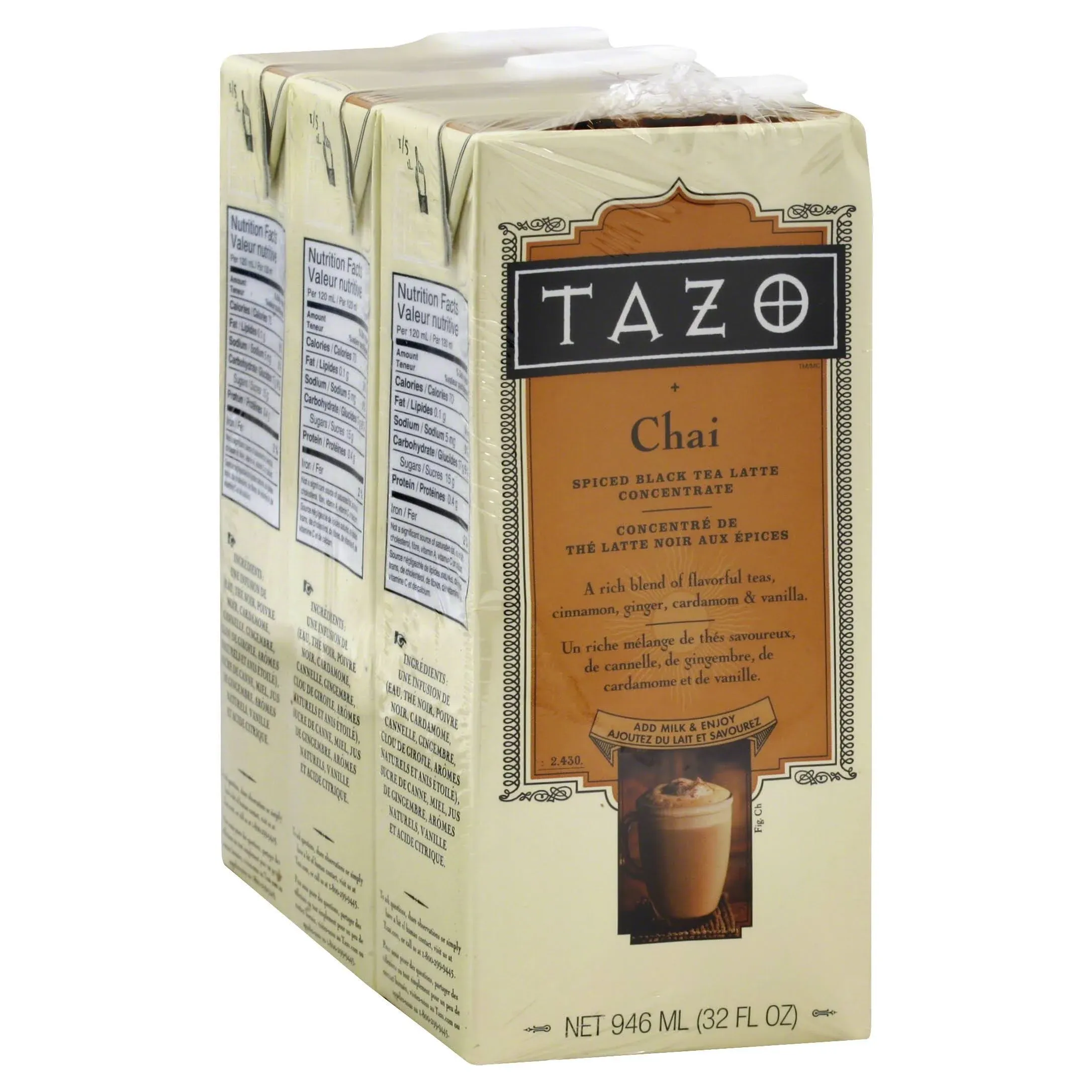 Single Tazo Chai Classic Latte Tea Concentrate 1:1, 32 Ounce