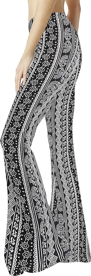 WSPLYSPJY Women's Print Stretch Bell Bottom Flare Palazzo Pants Trousers