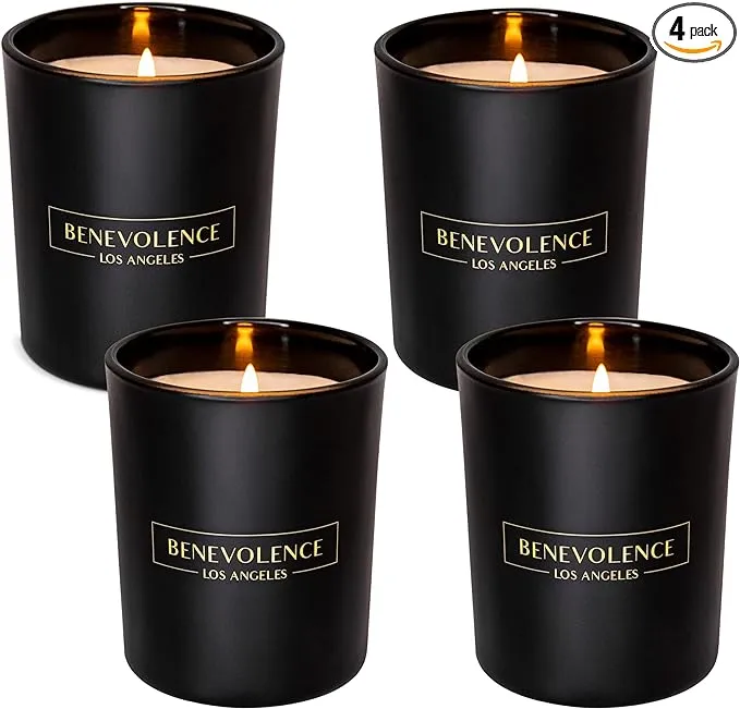 Benevolence LA Rose & Sandalwood Scented Candles and Midnight Black Decorative Matches in a Jar, Gift Set for Men and Women, Premium Soy Candles (Candle & Matches, Gift Set)