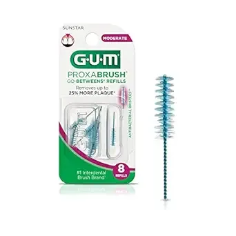 GUM Proxabrush Go-Betweens Refills - Wide - Compatible with GUM Permanent Handle - Reusable Interdental Brushes - Soft Bristled Dental Picks, 8ct(6pk)