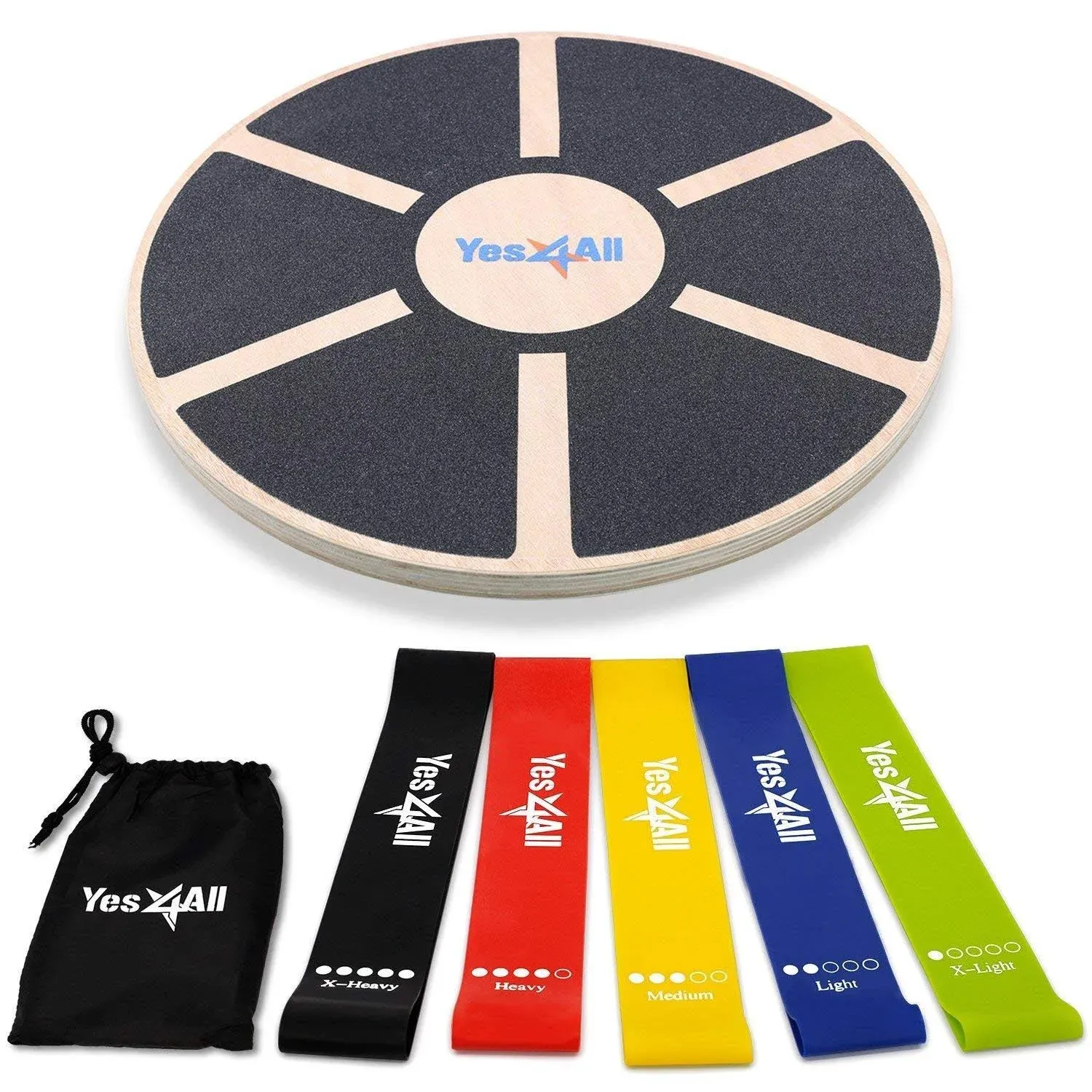 Yes4all Special Combo: Wooden Wobble Balance Board & Resistance Loop Bands