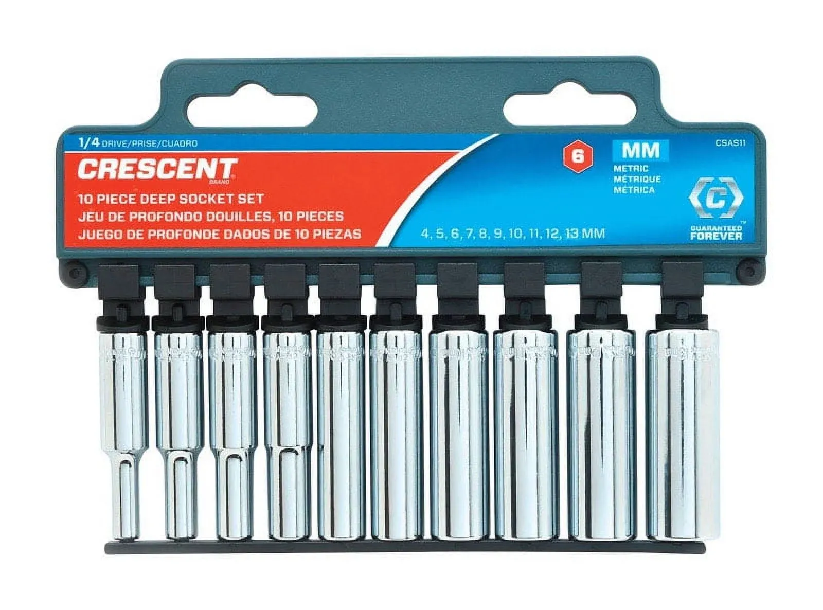 Crescent 10 Pc. 1/4&#034; Drive 6 Point Deep Metric Socket Set - CSAS11N