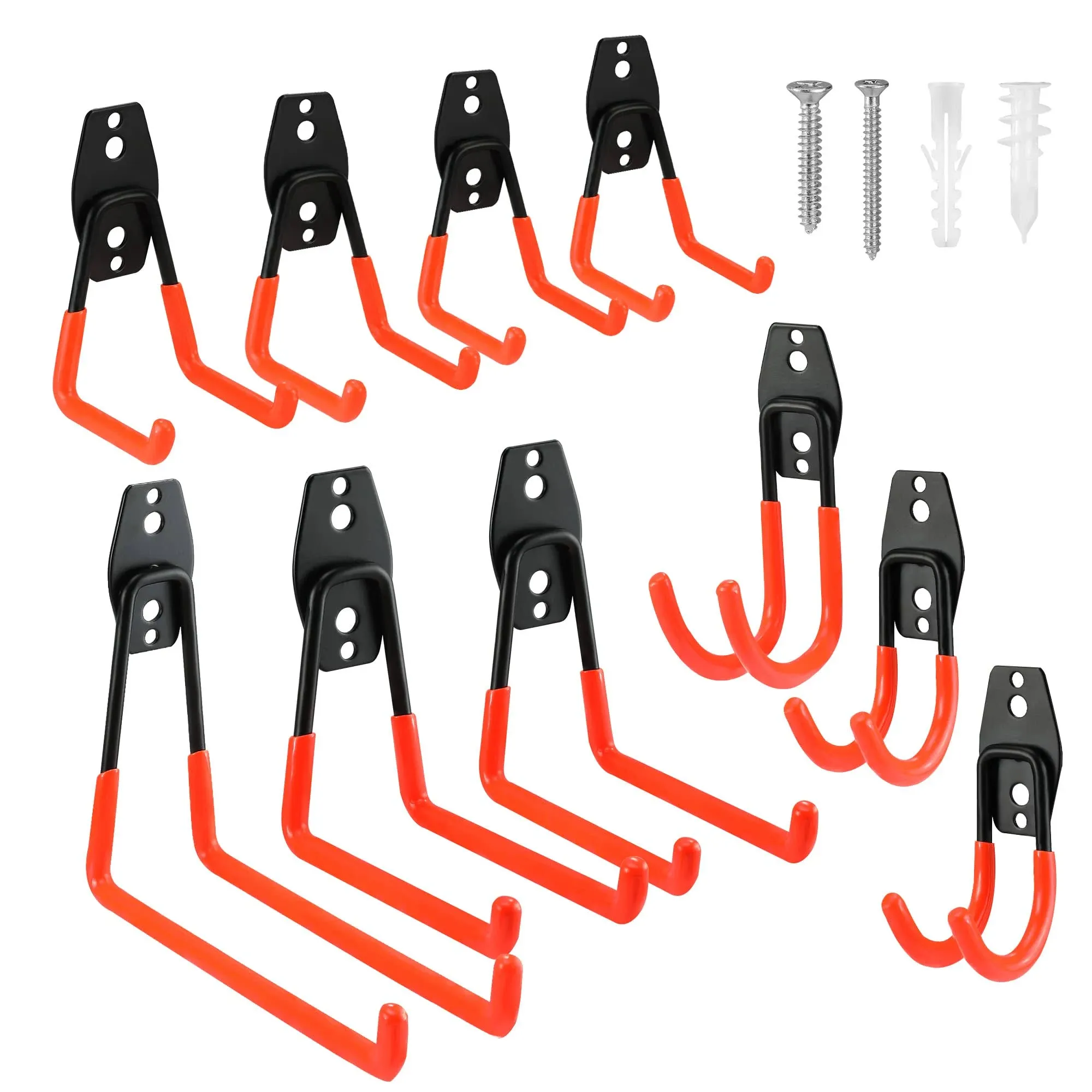 ValueMax 10 Pack Utility Garage Storage Hooks&Hangers, Wall Mount Hooks with Non-Slip Coating for Organizing Garden Tools, Bike, Ladders