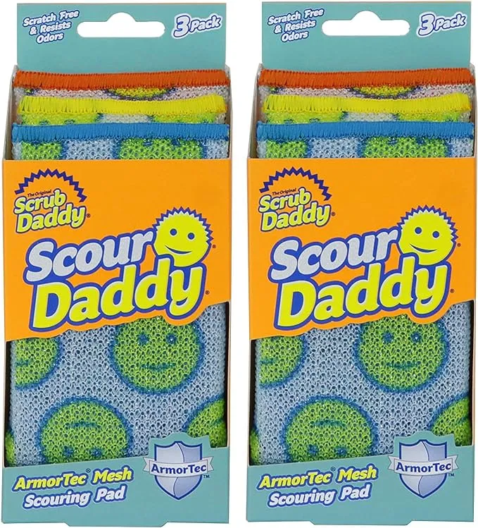 Scrub Daddy Scour Pads - Scour Daddy - Multi-Surface Scouring Pad, Absorbent, Durable, FlexTexture Sponge, Soft in Warm Water, Firm in Cold, Scratch