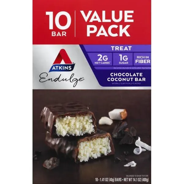 Atkins Endulge Treat Chocolate Coconut Bar Value Pack 10 Bars