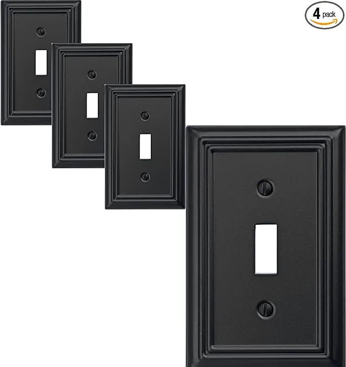 OKAWYC Single Toggle Light Switch Cover Adler Metal Wall Plate, 4-Pack Black 1 Gang, Light Switch Cover Decorative Wallplate, Durable