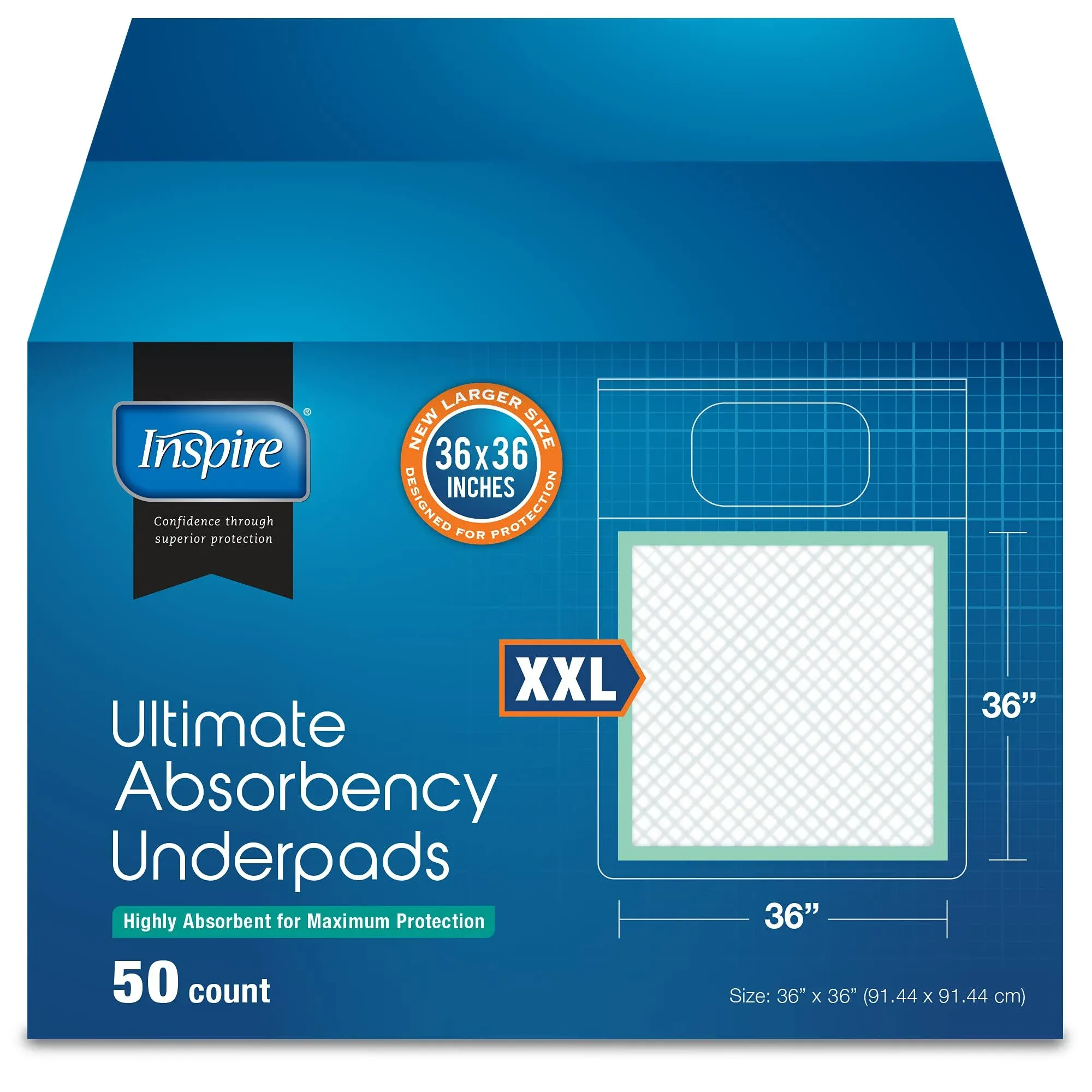 Inspire Extra Large Super Absorbent Bed Pads for Incontinence Disposable 36 x 36 in. 125 Gram | Ultra Max Absorbent with Polymer Incontinence Bed Pads