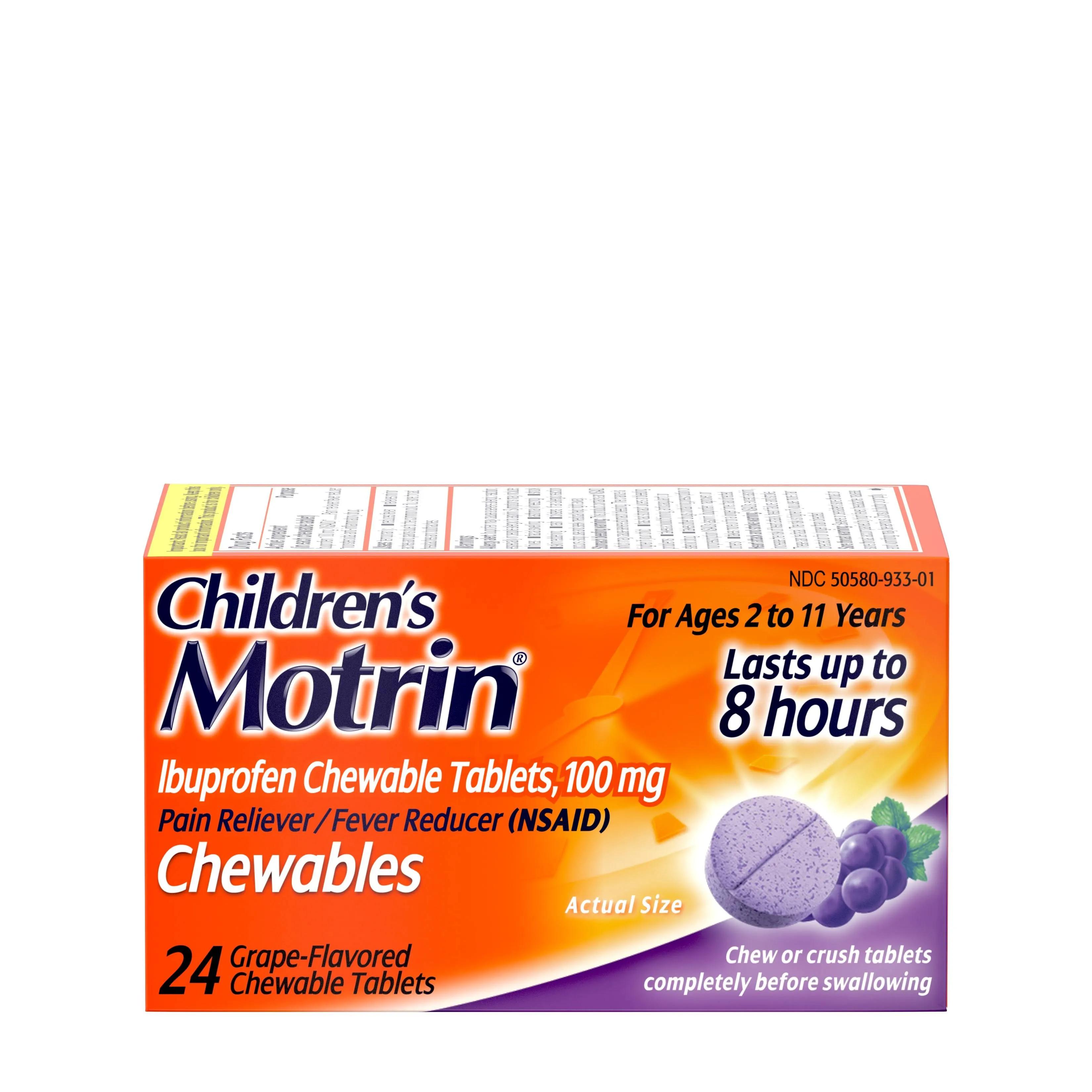 Children's Motrin Ibuprofen Chewable Tablets, 100 mg, Grape - 24 ct