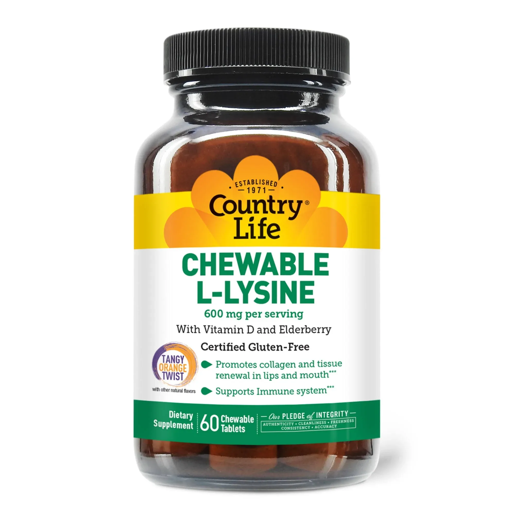 Country Life Chewable L-Lysine 600mg 60 Tablet