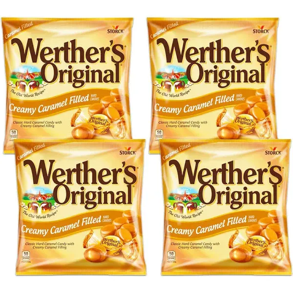 Werther&#039;s Original Creamy Caramel Filled Hard Candies 2.65oz Bag Pack of 4