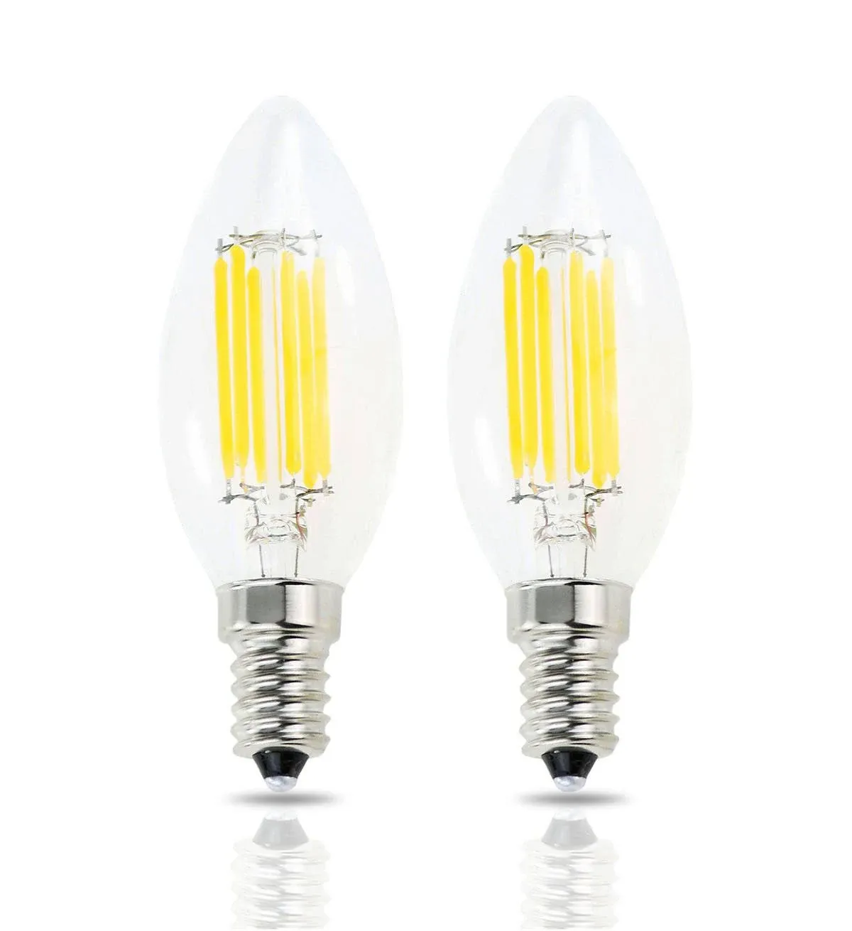 E14 LED Filament Candle Shape Light Bulb,E14 European Base Bulb,Warm White 2700K 600LM 60W Equivalent,C35 Clear Glass Torpedo Shape Bullet Top,No-Dimmable (2-Pack)