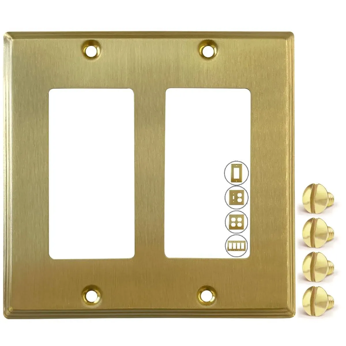 Rio Salto BRASS Modern Metal Gold Double Light Switch Wall Plate or Outlet Cover Wall Plate, Corrosion Resistant Receptacle Wallplate Rocker Covers Decora 2 Gang Brushed Brass STANDARD SIZE