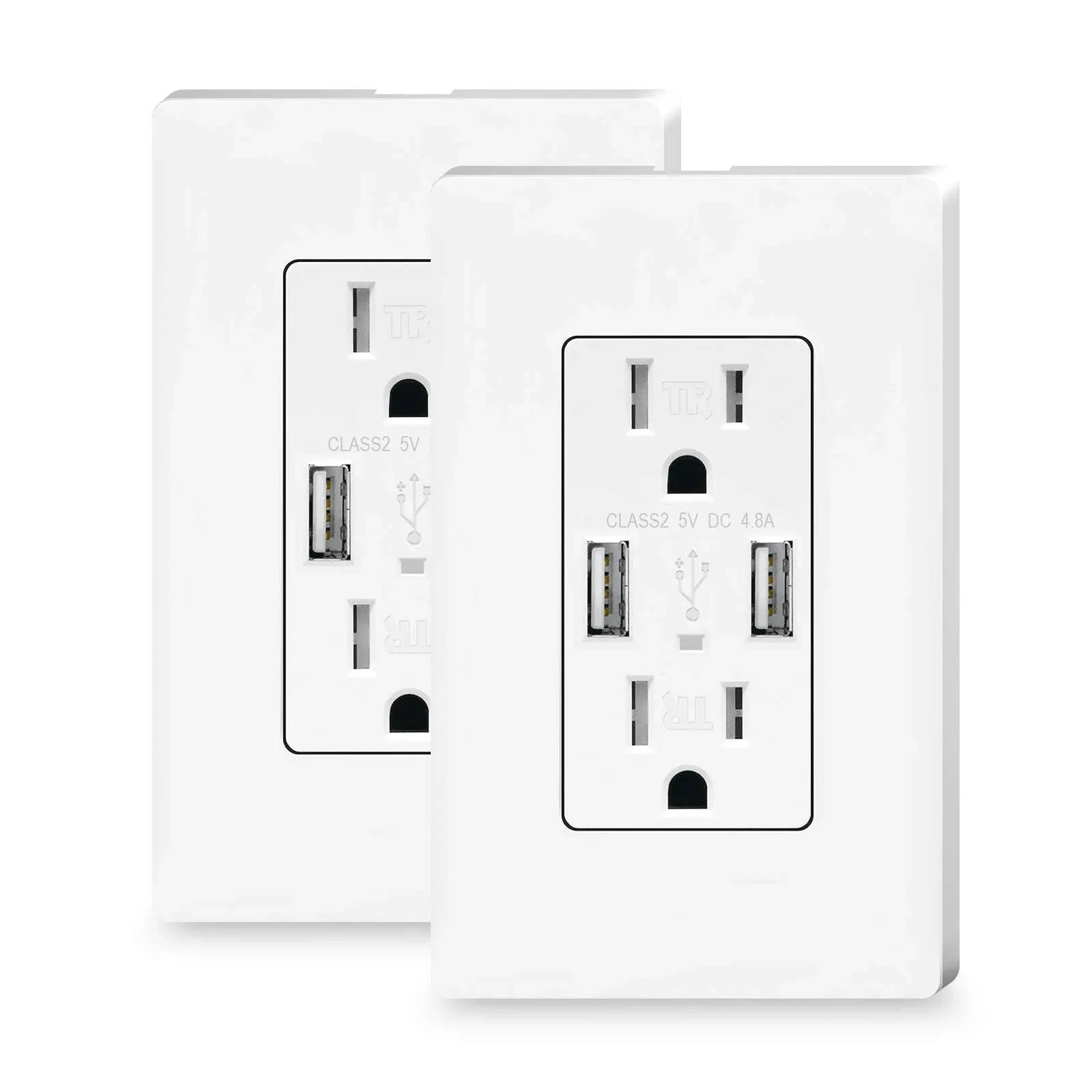 TOPELER 2Pack USB Wall Outlet, 4.8A High Speed USB Ports with Smart Chip, 15A Tamper Resistant Electrical Receptacle Socket,