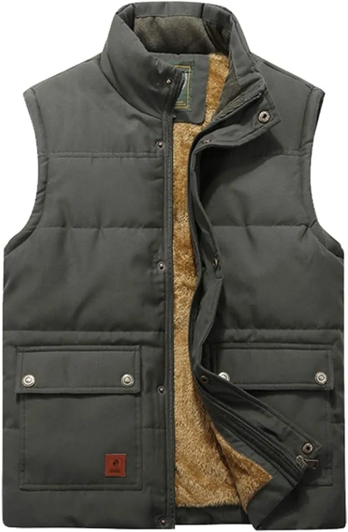 Flygo Men's Winter Warm Outdoor Padded Puffer Vest Thick Fleece Lined Sleeveless Jacket