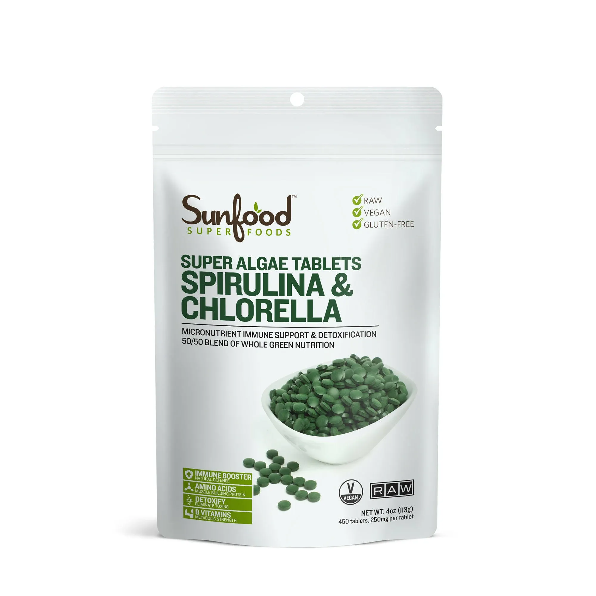 Sunfood Super Foods Super Algae Spirulina & Chlorella Tablets - 4 oz bag