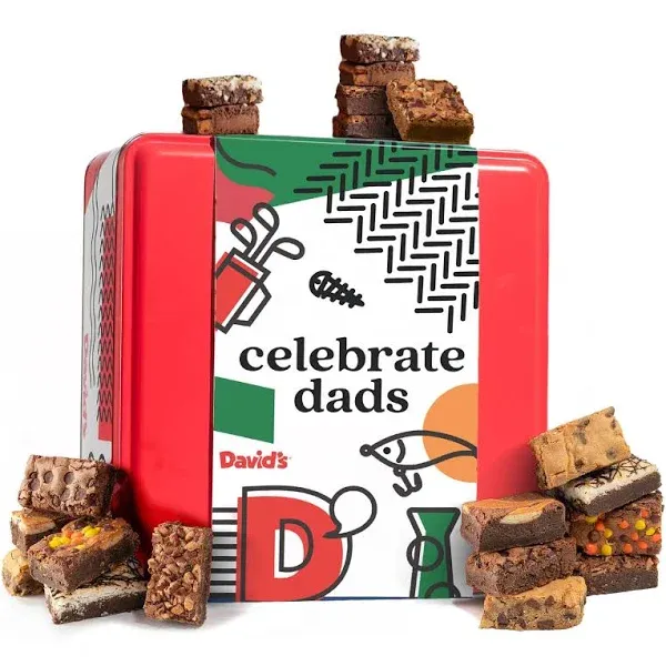 David's Cookies Assorted Brownies in Merry Christmas Tin | Delicious Fresh Baked Gourmet Chocolate Fudge Slices Comes in Mery Christmas Themed Tin Box Ideal for Gifts 2lbs