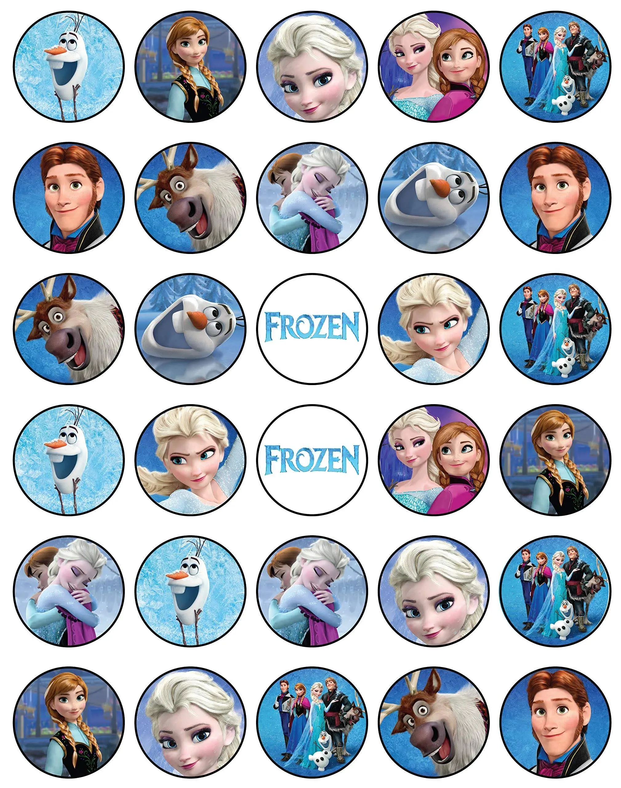 30 x Edible Cupcake Toppers - Frozen Themed Anna and Elsa Party Collection of Edible Cake Decorations Uncut Edible Prints On Wafer Sheet