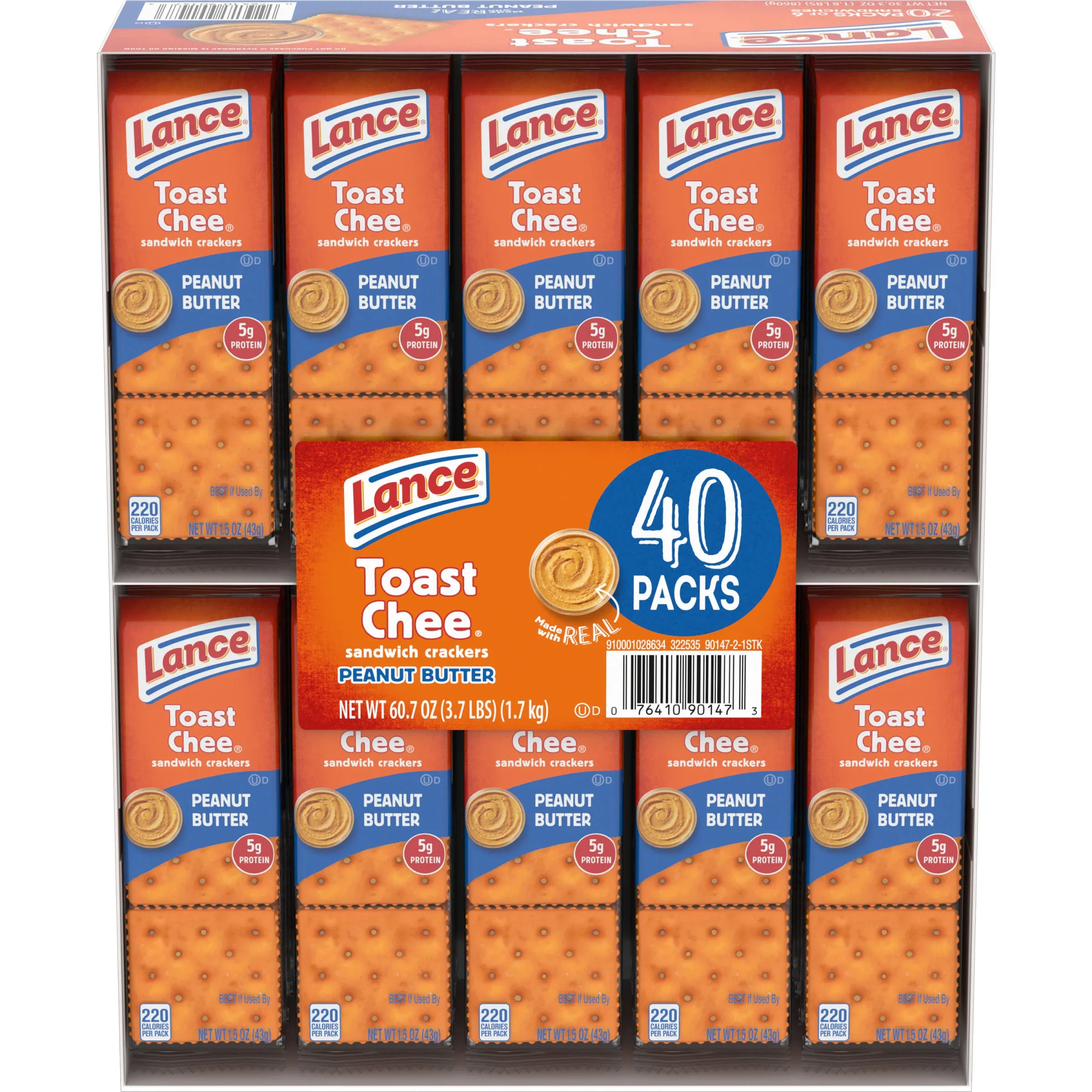 Lance Toast Chee Crackers, Peanut Butter - 40 packets, 1.52 oz each