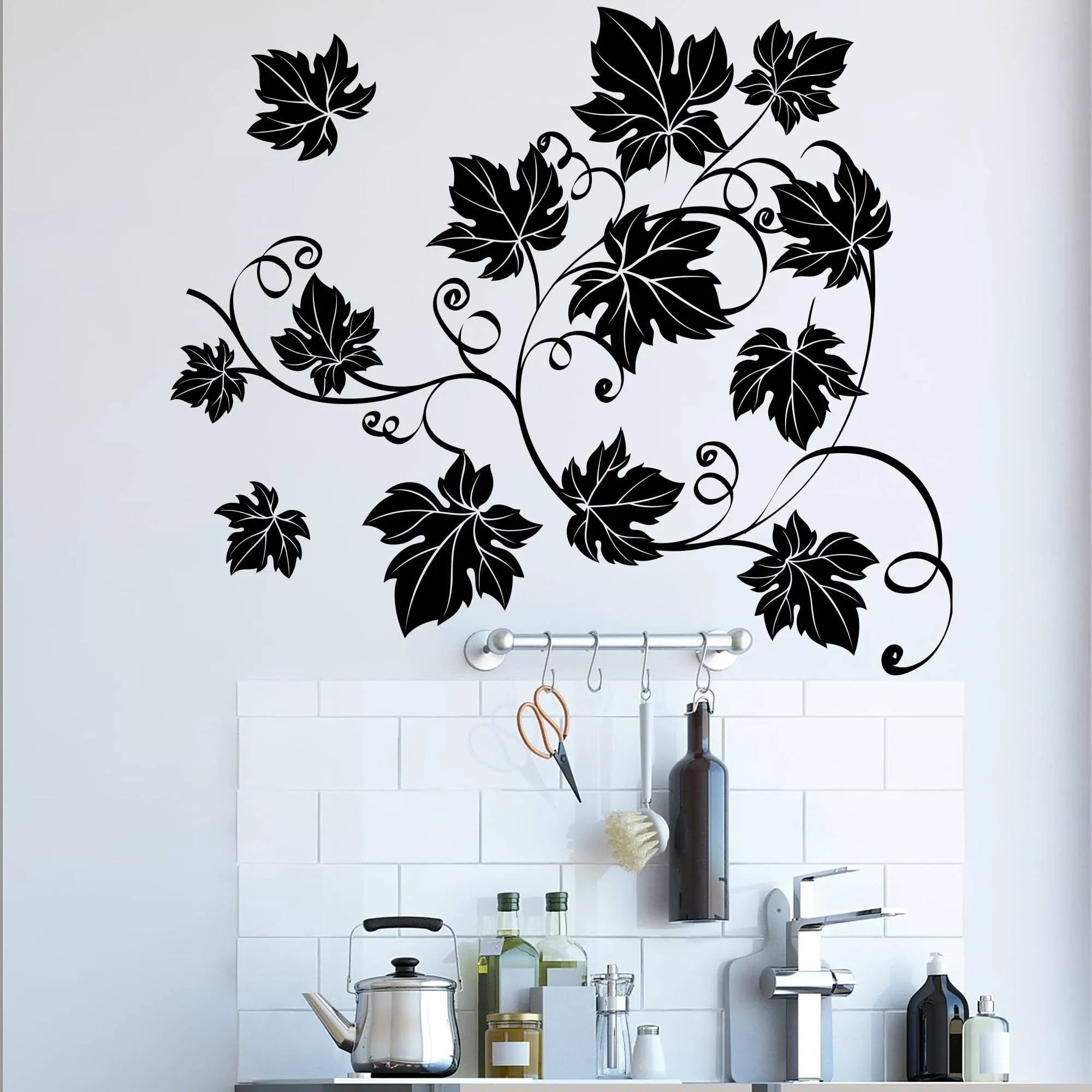 Vinyl Wall Decal Grape Branch Vine Wine Shop Garden Leaves Kitchen Decor Stickers (4421ig)