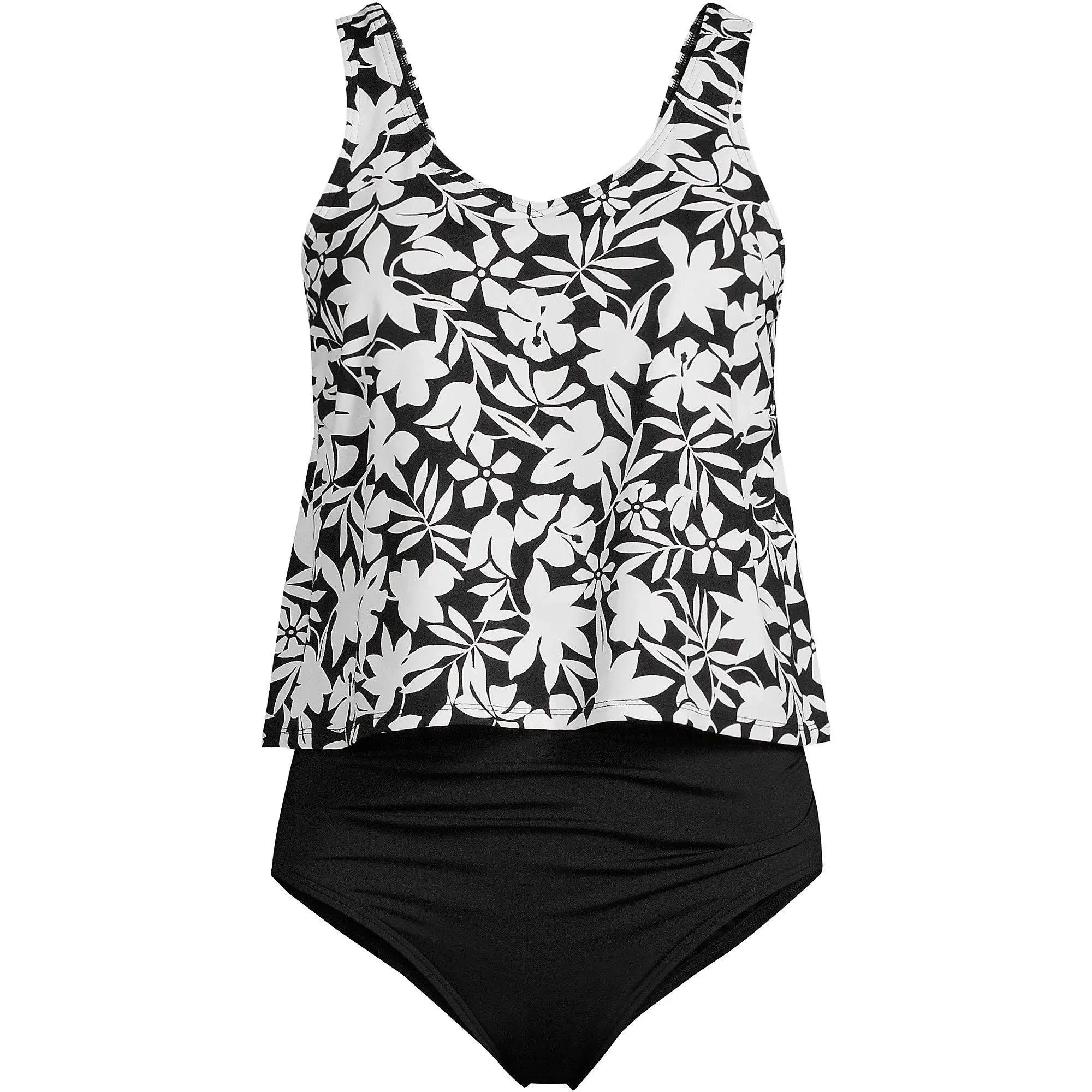 Women's Lands' End Chlorine Resistant V-neck One-Piece Fauxkini Swimsuit