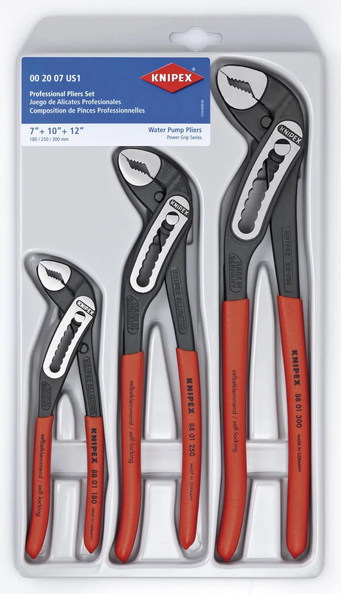 Knipex 00 20 07 US1 3 Pc Alligator Water Pump Pliers Set (7, 10, & 12)