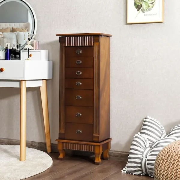 Free Standing Wooden Jewelry Armoire Cabinet Storage Chest