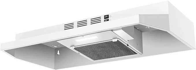 SNDOAS 30 inch Under Cabinet Range Hood, Ducted/Ductless Convertible Kitchen Hood, Stainless Steel Vent Hood with LED Light,Under Cabinet Hood with 2 Speed Exhaust Fan,White