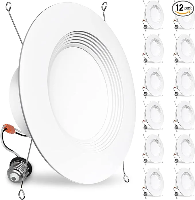 BBOUNDER 12 Pack 5/6 Inch LED Recessed Downlight, Baffle Trim, Dimmable, 12.5W=100W, 3000K Warm White, 950 LM, Damp Rated, Simple Retrofit Installation - No Flicker