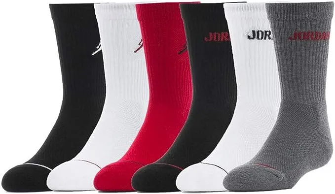 Jordan Boys Legend Crew Socks 6-Pack - Black/Red/White Size S