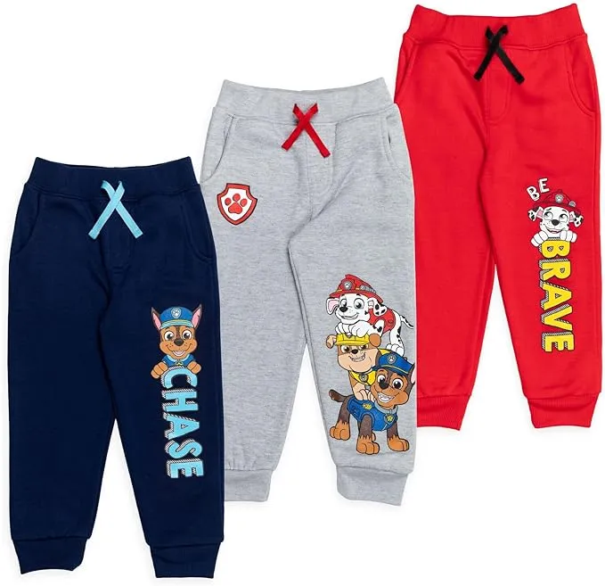 Paw Patrol Chase Rubble Marshall Toddler Boys Fleece 3 Pack Pants Blue /Gray /Red 4T