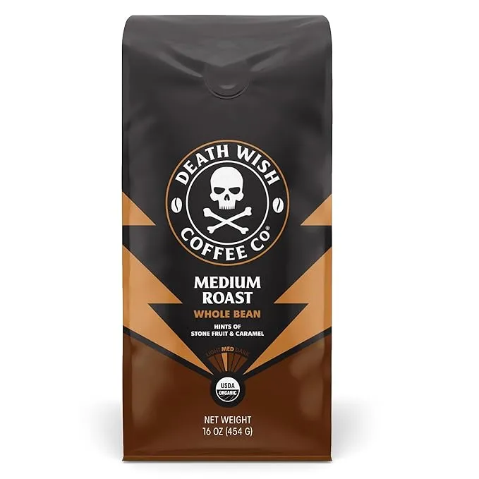 Death Wish Coffee, Organic and Fair Trade Medium Roast Ground Coffee, 16 oz