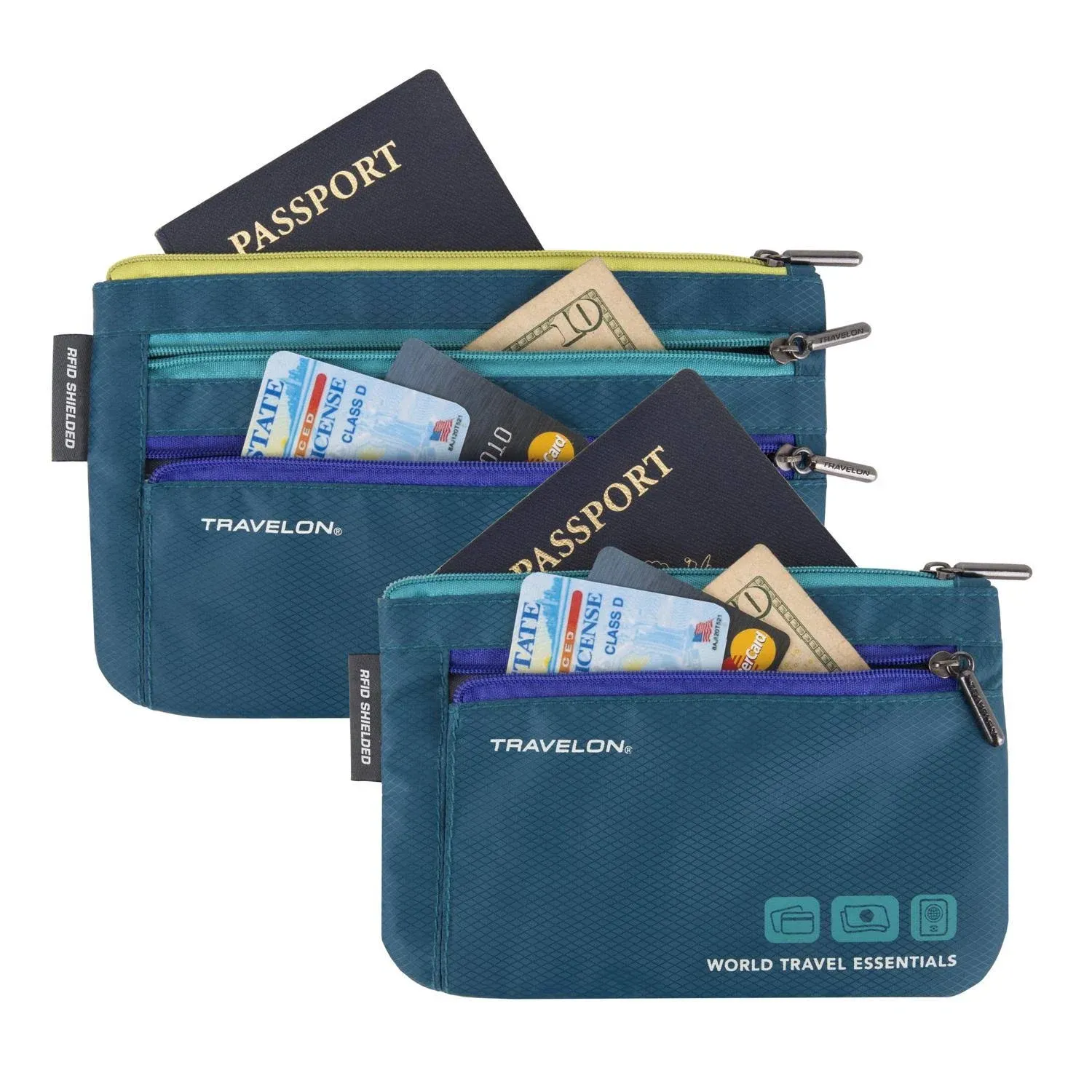 Travelon World Travel Essentials Set of 2 Currency Passport Organizers