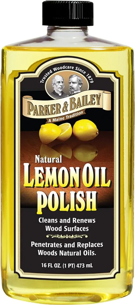 PARKER & BAILEY LEMON OIL POLISH - Natural Lemon Scented Wood Cleaner & Furniture Polish, Cleans, Renews, Restores & Rejuvenates Wood Surfaces, 16oz