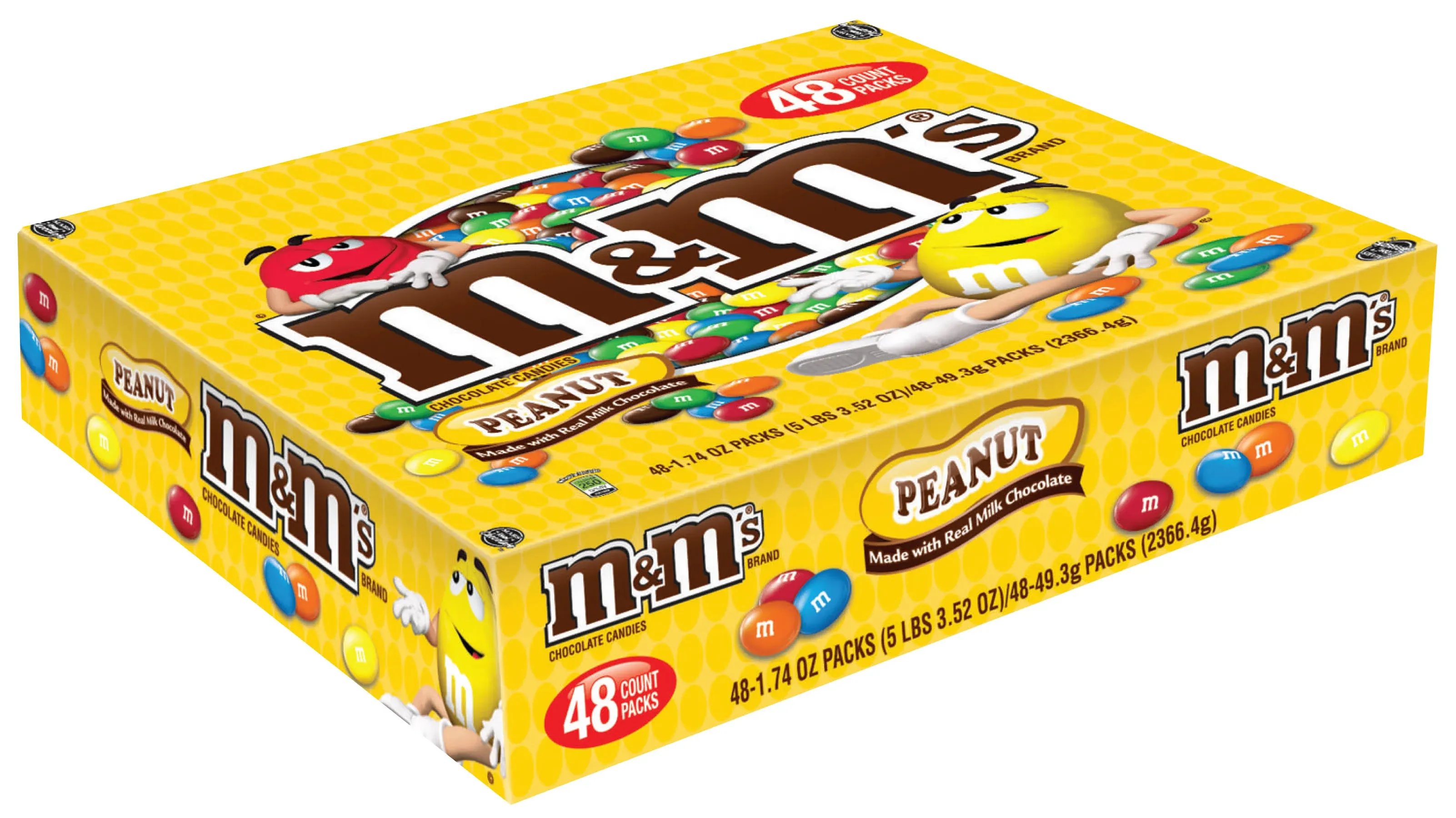 M & M's Chocolate Candies, Peanut, Individually Wrapped, 1.74 oz, 48/Box