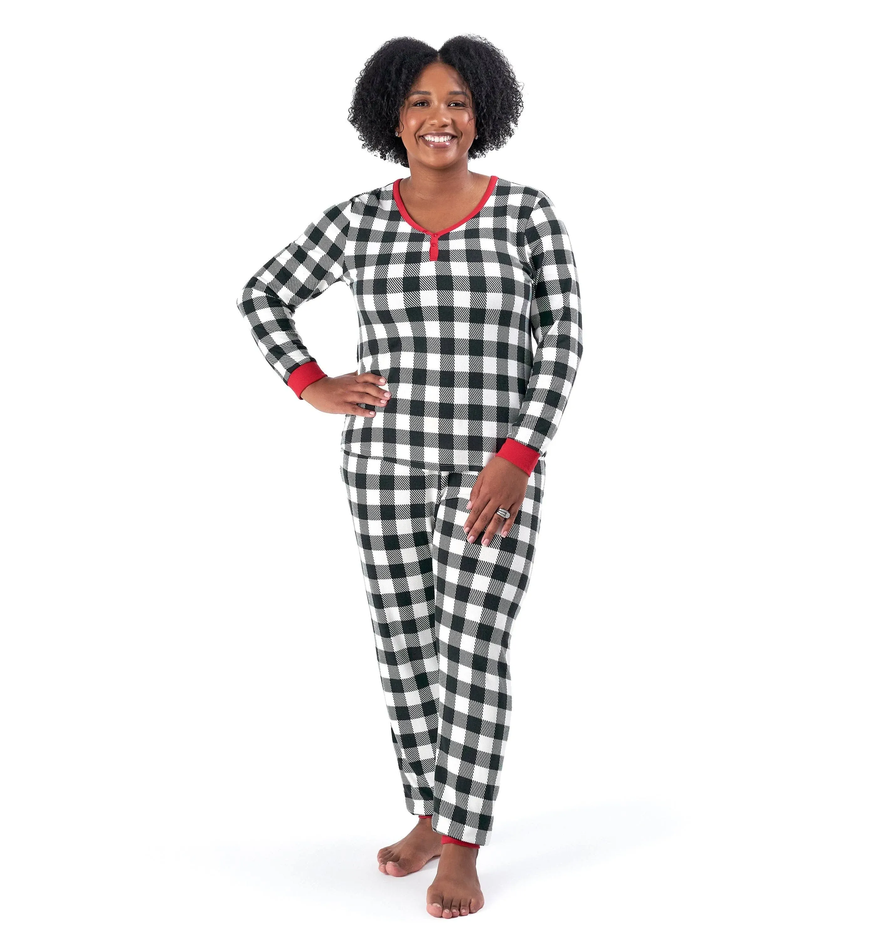 2-Piece Women&#39;s Buffalo Plaid Hacci Pajama Set