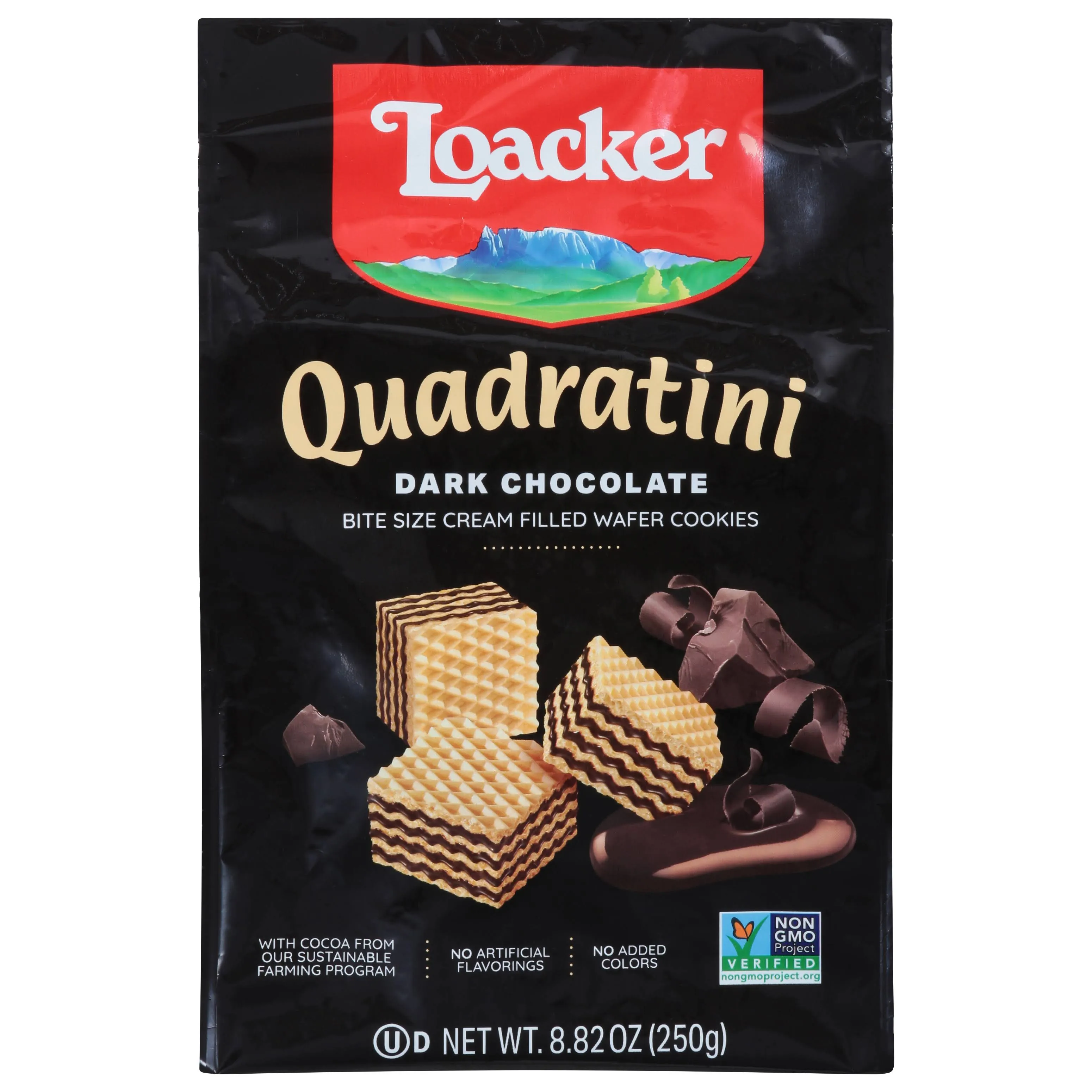 Loacker Quadratini Bite Size Wafer Cookies, Dark Chocolate - 8.82 oz bag