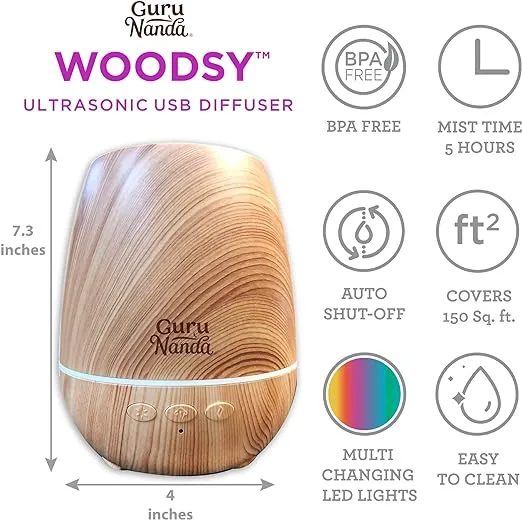 GuruNanda Essential Oil Diffuser (100 ML X 2) - Modern Aromatherapy Ultrasonic Diffuser - Runs Upto 6 Hours with Auto Shut Off - Cool Mist Humidifier with 7+ LED Lights & Turbo Mode